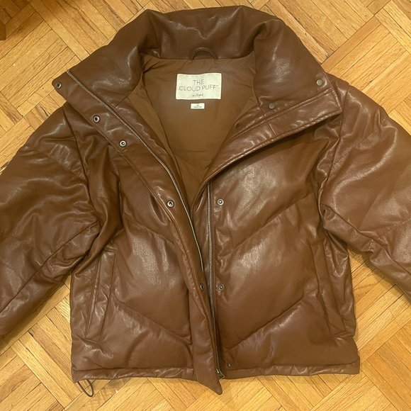 Aritzia Wilfred Cloud Puff Vegan Faux Leather Brown Coat - Picture 1 of 3